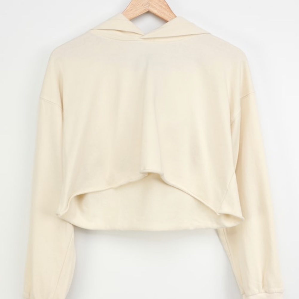 Lulus Stay Home Cream Cropped Hoodie